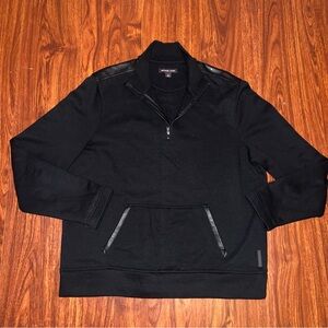 Michael Kors Black Zip-Up Sweater with Leather Accents